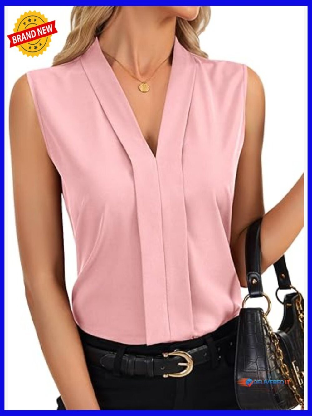 Dressy V-Neck Pleated Sleeveless Tank Top Work Blouse